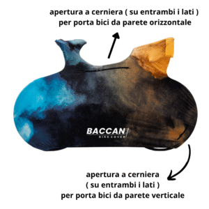 Telo copribici da corsa universale vista laterale particolare cerniere, marchio federico baccan. Modello Design colore Galaxy