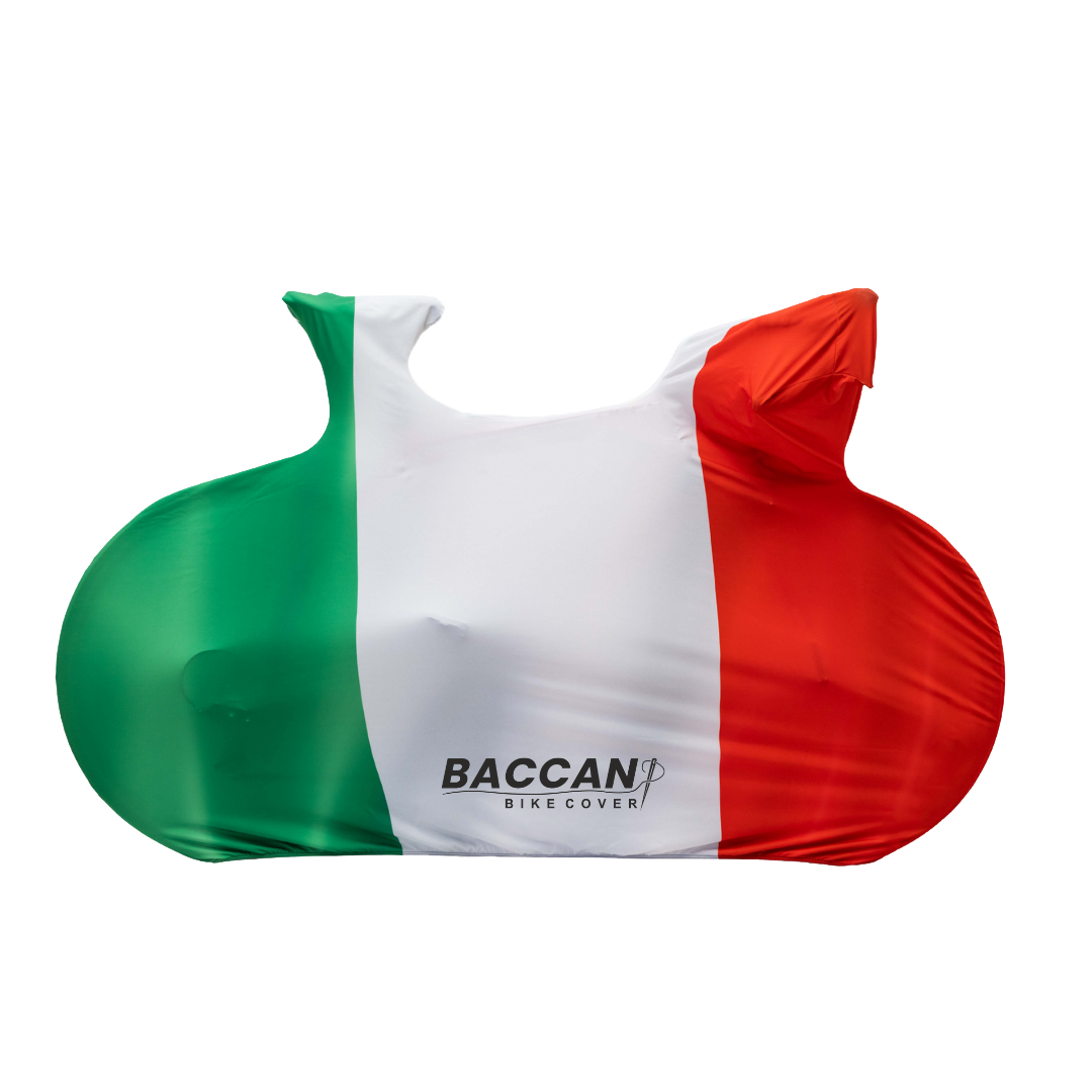 Telo-copribici-da-corsa-universale-Federico-Baccan-design-italian-flag-8 Telo copribici da corsa universale vista laterale senza cerniere, marchio federico baccan. Modello Design colore italian flag