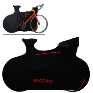 telo copribici da corsa universale elasticizzato da interno Federico Baccan design nero e cerniere rosse