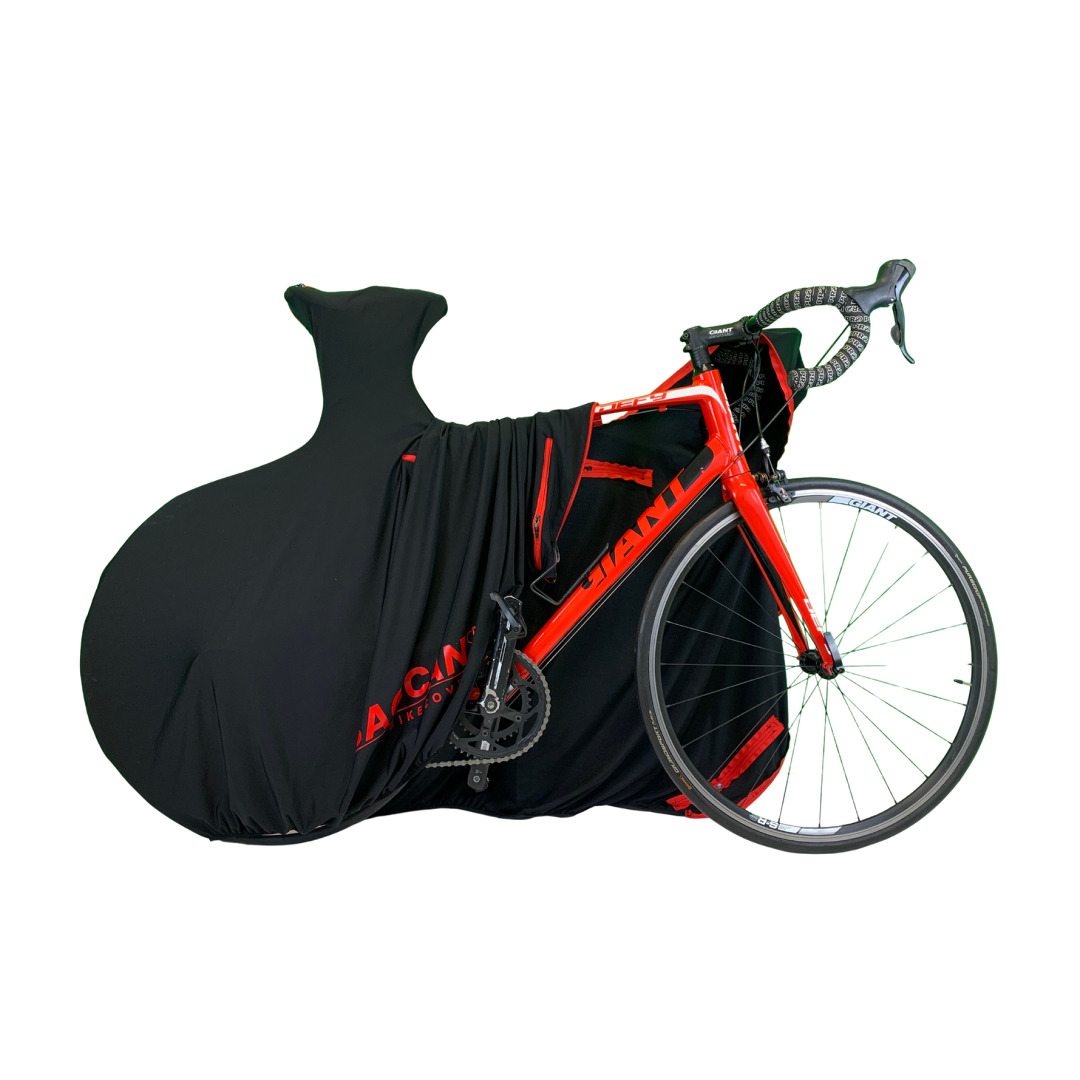 Telo-copribici-da-corsa-universale-Federico-Baccan-design-nero-cerniere-rosse-5 Telo copribici da corsa universale vista laterale mezza scoperta, marchio federico baccan. Modello Design colore nero e cerniere rosse