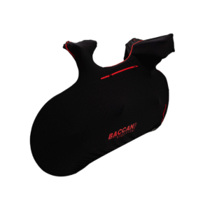 Telo copribici da corsa universale vista posteriore, marchio federico baccan. Modello Design colore nero e cerniere rosse