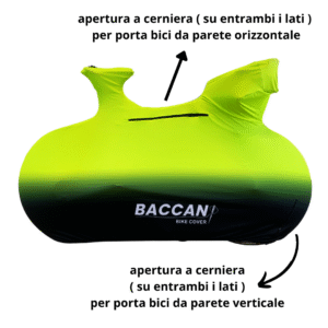 Telo copribici da corsa universale vista laterale particolare cerniere, marchio federico baccan. Modello Design colore nero e giallo fluo