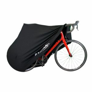 Telo copribici da corsa universale vista laterale mezza scoperta, marchio federico baccan. Modello standard basic colore nero