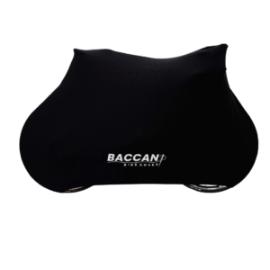 Telo copribici da corsa universale vista laterale, marchio federico baccan. Modello standard basic colore nero