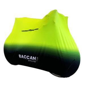 Telo copribici da corsa universale vista frontale e laterale, marchio federico baccan. Modello standard colore nero e giallo fluo