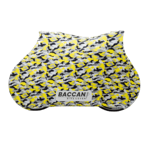 Telo copribici da corsa universale vista laterale senza cerniere, marchio federico baccan. Modello standard colore yellow camo
