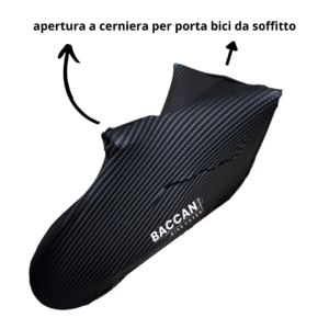 Telo copribici mtb universale vista alta particolare cerniere, marchio federico baccan. colore carbon