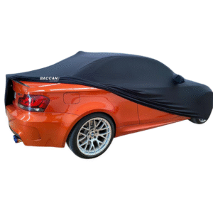 Telo copriauto Bmw 1M Serie 1 E82 vista posteriore mezza scoperta di lato marchio federico baccan