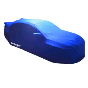 Telo copriauto Mitsubishi Lancer Evo 7 / 8 / 9 vista frontale di lato tutta coperta telo blu sport marchio federico baccan
