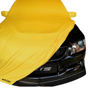 Telo copriauto Mitsubishi Lancer Evo 7 / 8 / 9 vista frontale telo giallo marchio federico baccan