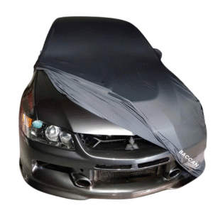 Telo copriauto Mitsubishi Lancer Evo 7 / 8 / 9 vista frontale telo grigio marchio federico baccan