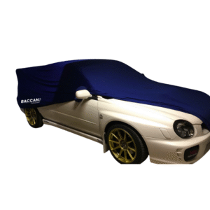 Telo copriauto su misura subaru impreza wrx sti 2001 2002 vista anteriore mezza scoperta telo colore blu notte marchio federico baccan