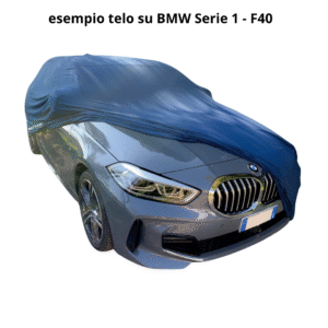 Telo copriauto universale station wagon vista frontale mezza scoperta e telo blu marchio federico baccan