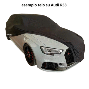 Telo copriauto universale station wagon vista frontale mezza scoperta telo nero audi rs3 marchio federico baccan