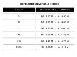 telo copriauto universale tabella taglie federico baccan