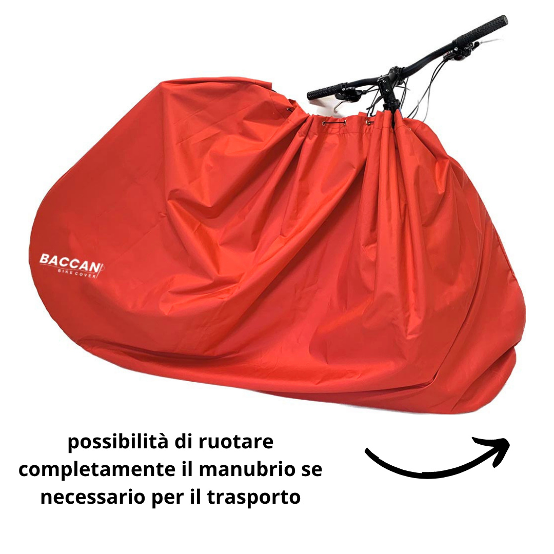 telo-copribici-da-trasporto-sacca-portabici-impermeabile-mtb-e-bike-gravel-colore-rosso-5 telo copribici da trasporto sacca portabici universale foto laterale, marchio federico baccan. Colore rosso