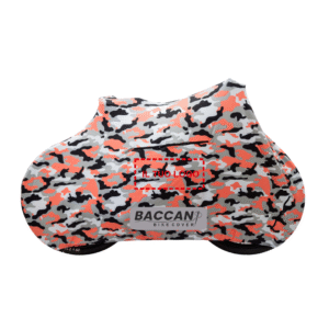 Telo copribici mtb universale vista laterale il tuo logo, marchio federico baccan. colore pink camo