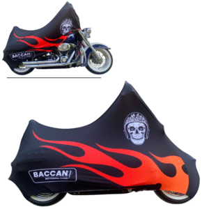 telo coprimoto universale chopper custom cruiser bobber elasticizzato da interno Federico Baccan fiamma e teschio