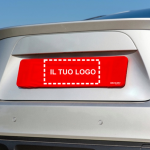 Copritarga Auto Elasticizzato (2pz) colore rosso , foto posteriore il tuo logo, marchio Federico Baccan