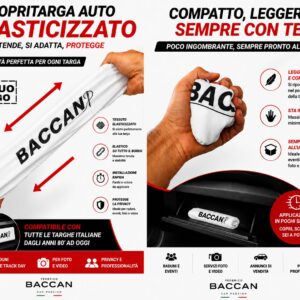 Copritarga Auto Elasticizzato (2pz) colore bianco , il tuo logo, foto elastico e compatto, marchio Federico Baccan