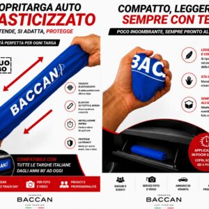 Copritarga Auto Elasticizzato (2pz) colore blu , il tuo logo, foto elastico e compatto, marchio Federico Baccan
