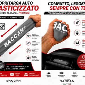 Copritarga Auto Elasticizzato (2pz) colore grigio , il tuo logo, foto elastico e compatto, marchio Federico Baccan