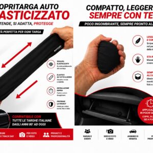 Copritarga Auto Elasticizzato (2pz) colore nero , foto elastico e compatto, marchio Federico Baccan