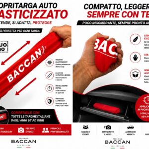 Copritarga Auto Elasticizzato (2pz) colore rosso , il tuo logo, foto elastico e compatto, marchio Federico Baccan